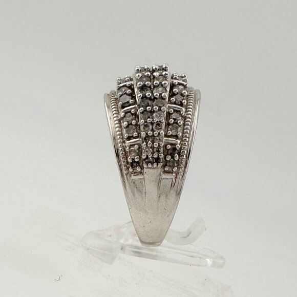 Brilliant 1.00 Ct Natural Diamond Multi-Row Designer Ring - Size 7.75 - Sterling - Picture 4 of 16